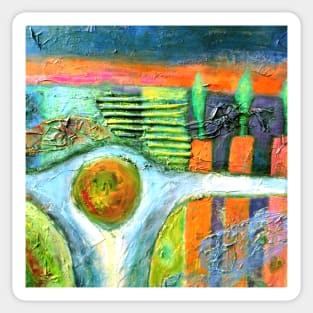 colourful abstract in blue, green and orange Sticker